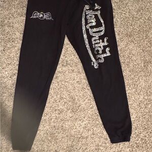 Von Dutch Black Sweatpants with Silver Logo